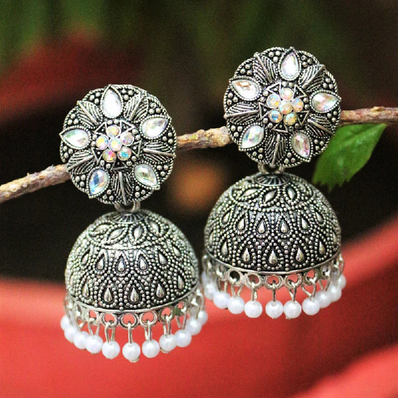 women’s stylish hoop earrings-H K Fashion Oxidised Plated  Austrian Stone Jhumki Earrings