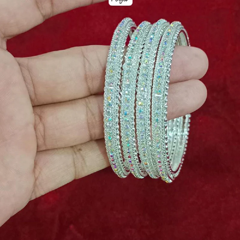 women’s adjustable bangles-Pooja Bangles Silver Plated Bangles Set