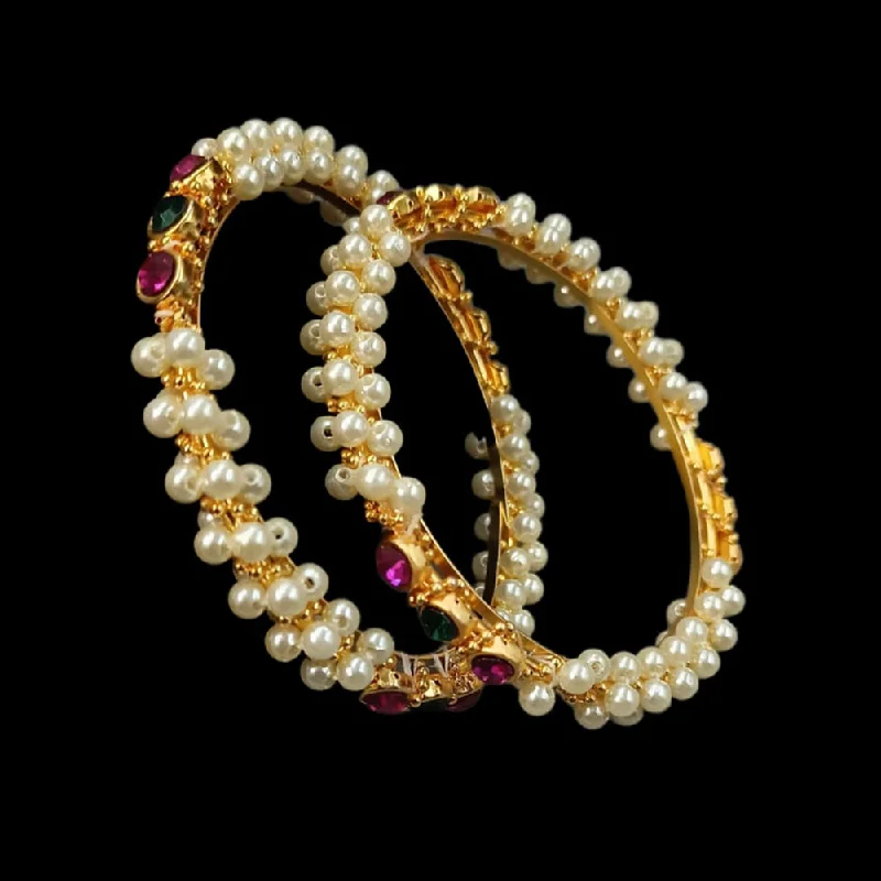 women’s elastic bracelets-Manisha Jewellery Gold Plated Pearl Bangles Set