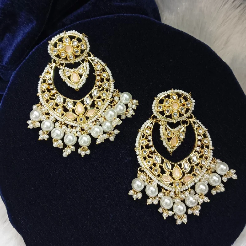 women’s ear cuff earrings-Darshana Jewels Kundan Stone Gold Plated Dangler Earrings