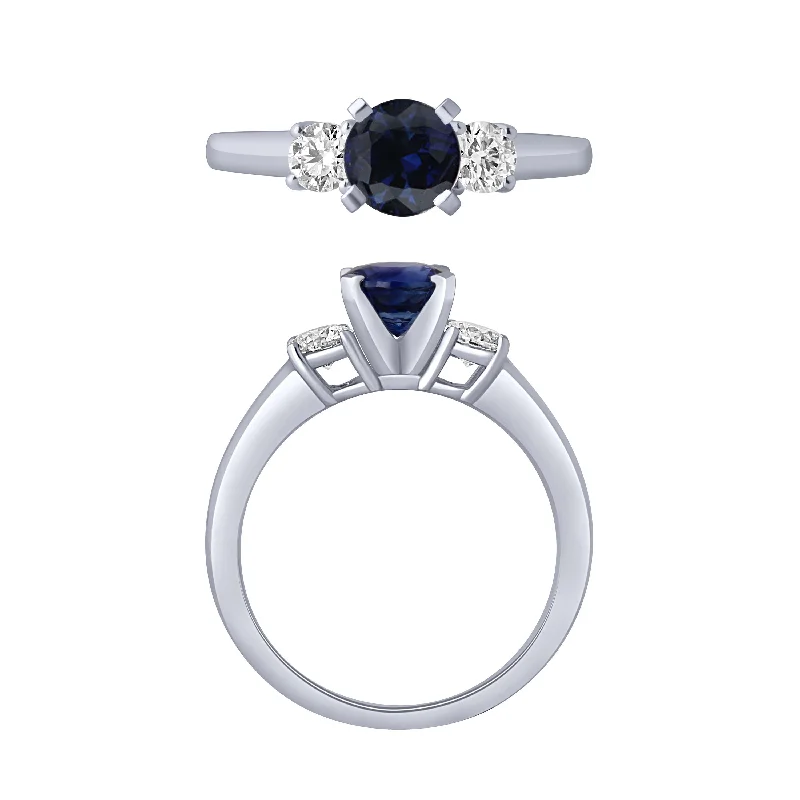 women’s unique engagement rings-14K White Gold Sapphire And Diamond Ring With Round Sapphire Center