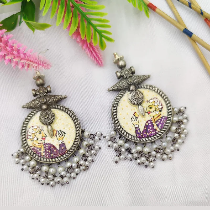 women’s personalized stud earrings-Fancyla Oxidised Plated Maharaja Style Pearls Dangler Earrings