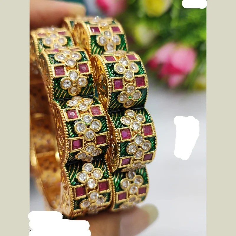 women’s adjustable bracelets-JCM Gold Plated Meenakari openable Bangles Set