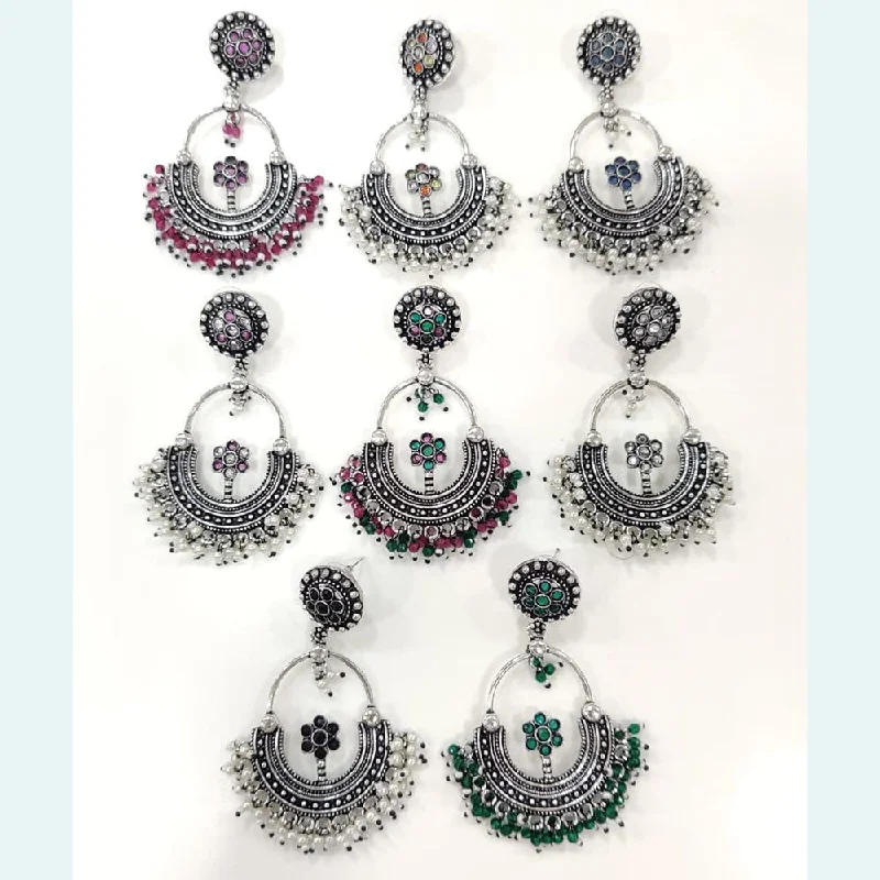 women’s gemstone earrings-Kavita Art Oxidised Plated Pota Stone Pearl Dangler Earrings