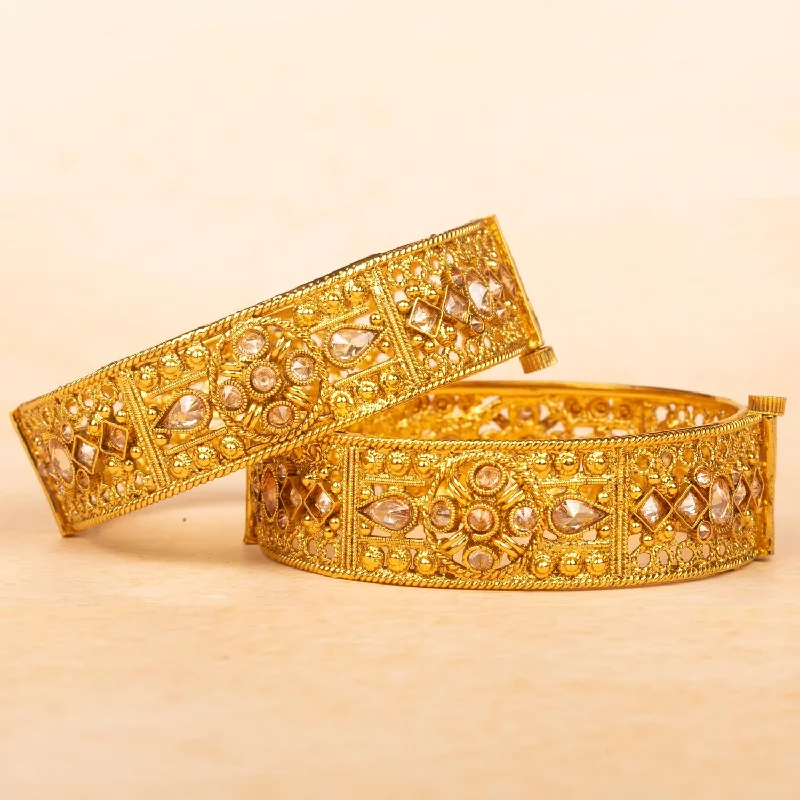 women’s luxury bangles-Raddhi Jewels Designer Premium Quality Rajwadi Gold Plated Brass Openable Kada/Bangles Set