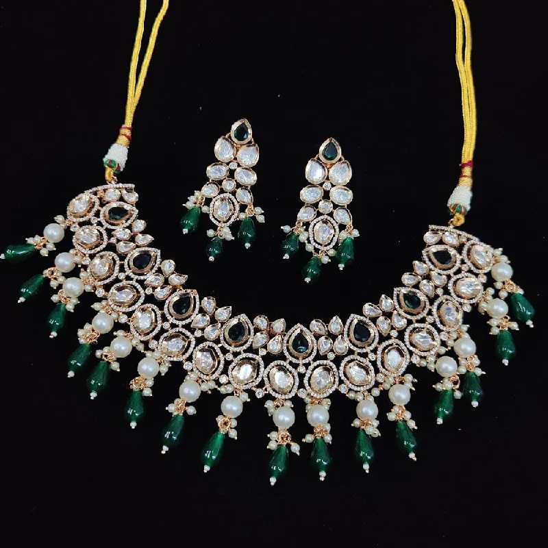 women’s stylish necklaces-JCM Jewellery Gold Plated Polki Kundan Stone And Beads Necklace Set