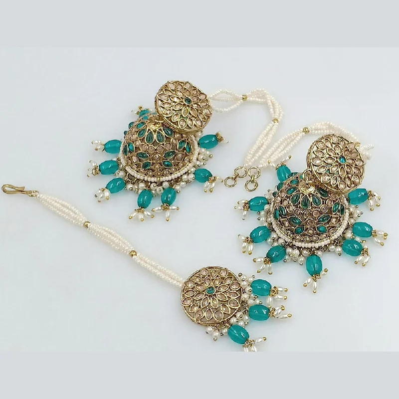 women’s lightweight earrings-Rani Sati Jewels Gold Plated Crystal Stone Kanchain Jhumki Earrings With Mangtikka