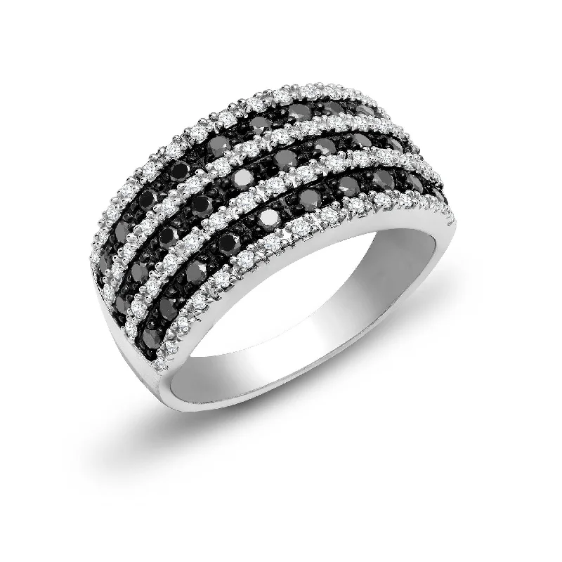 women’s traditional engagement rings-9ct White Gold Diamond And Black Diamond Ring