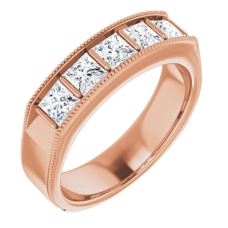 personalized rings for women-14K Rose 1 3/8 CTW Natural Diamond Milgrain Band