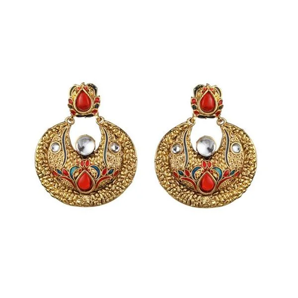 women’s sterling silver earrings-The99jewel Gold Plated Red Kundan Chandbali Earrings