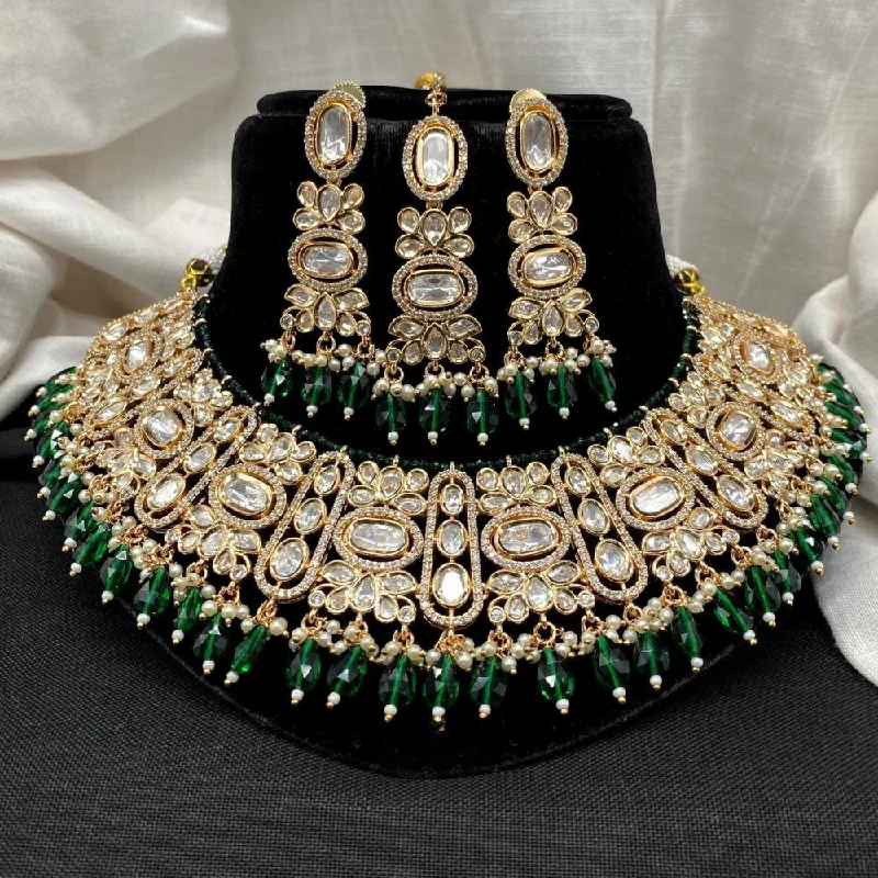 women’s multi-layer necklaces-Amoliya Jewels Gold Plated Polki Kundan Stone And Beads Choker Necklace Set