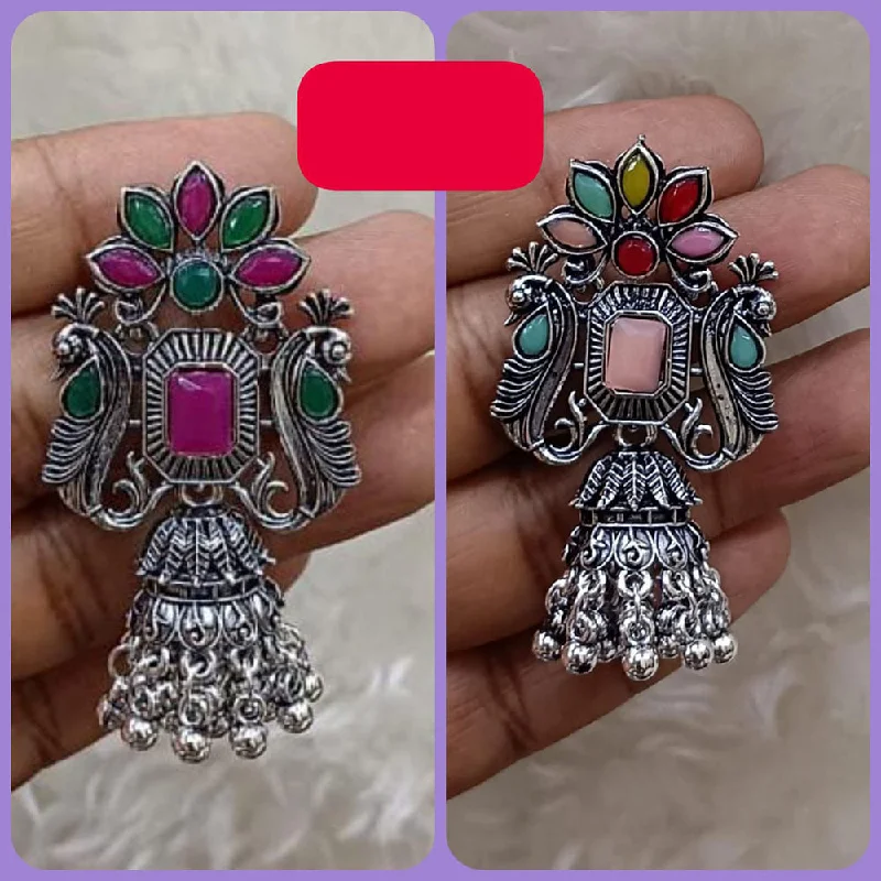 women’s sterling silver earrings-Abhinandan Oxodised Plated Pota Stone And Ghungroo Jhumki Earrings (Assorted Color)