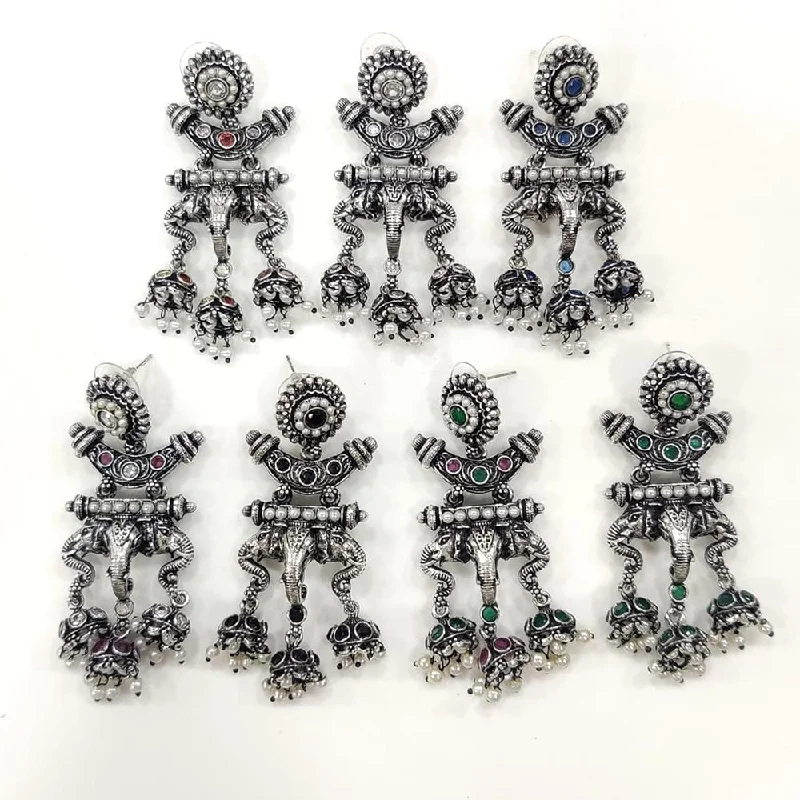 women’s silver hoop earrings-Kavita Art Oxidised Plated Pota Stone Pearl Dangler Earrings