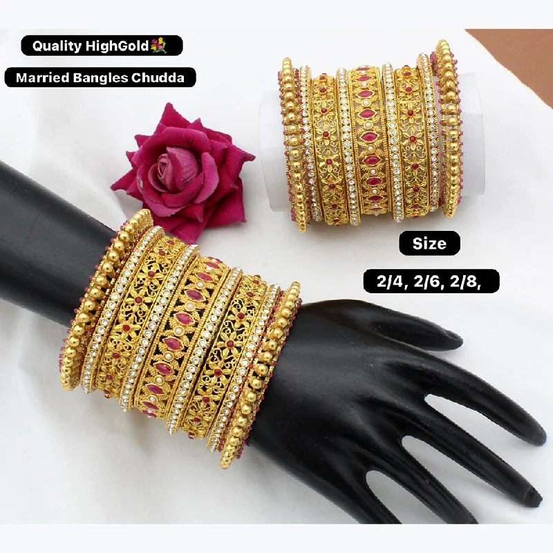 women’s bracelet with charms-Manisha Jewellery Gold Plated Pota Stone Bangles Set