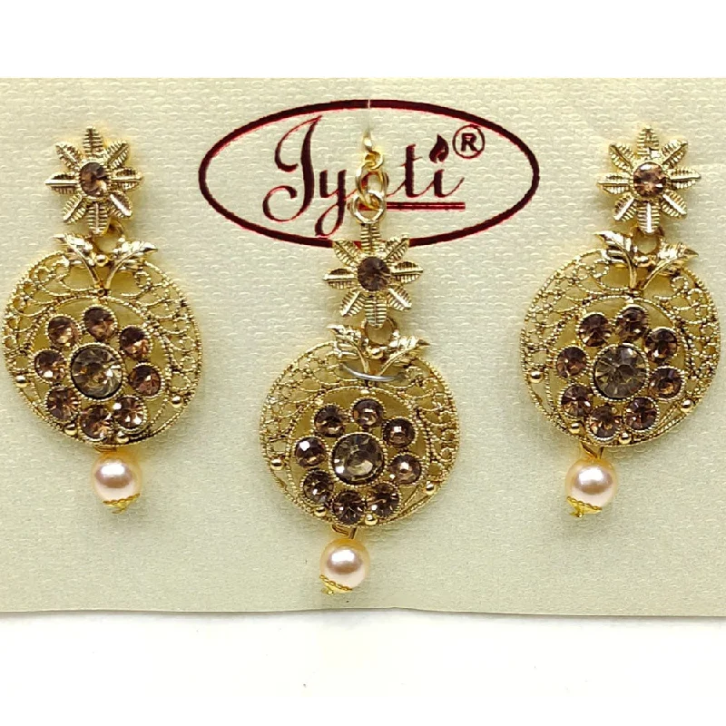 women’s adjustable earrings-Tip Top Jewellers Gold Plated Austrian Stone And Pearl Earrings With Mangtikka