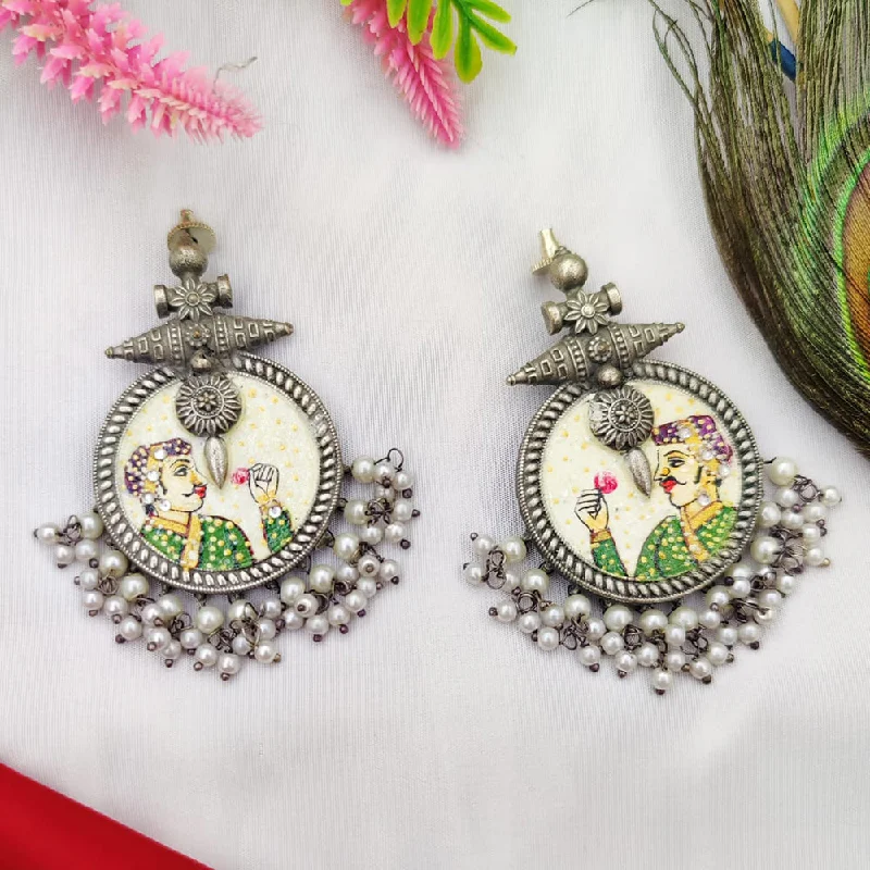 women’s custom earrings-Fancyla Oxidised Plated Maharaja Style Pearls Dangler Earrings