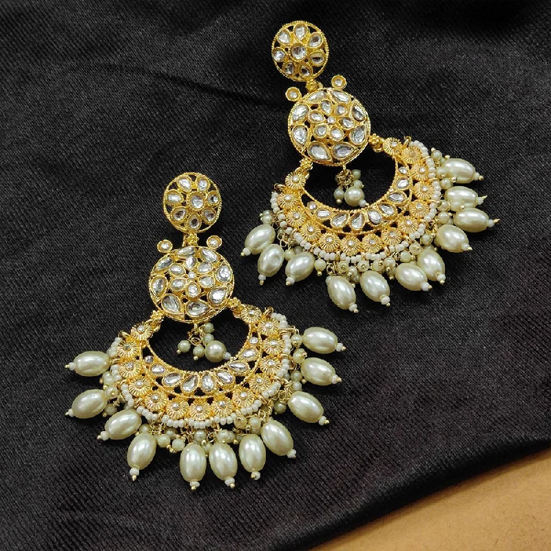 women’s matching earrings-Darshana Jewels Gold Plated Kundan Stone And Beads Dangler Earrings