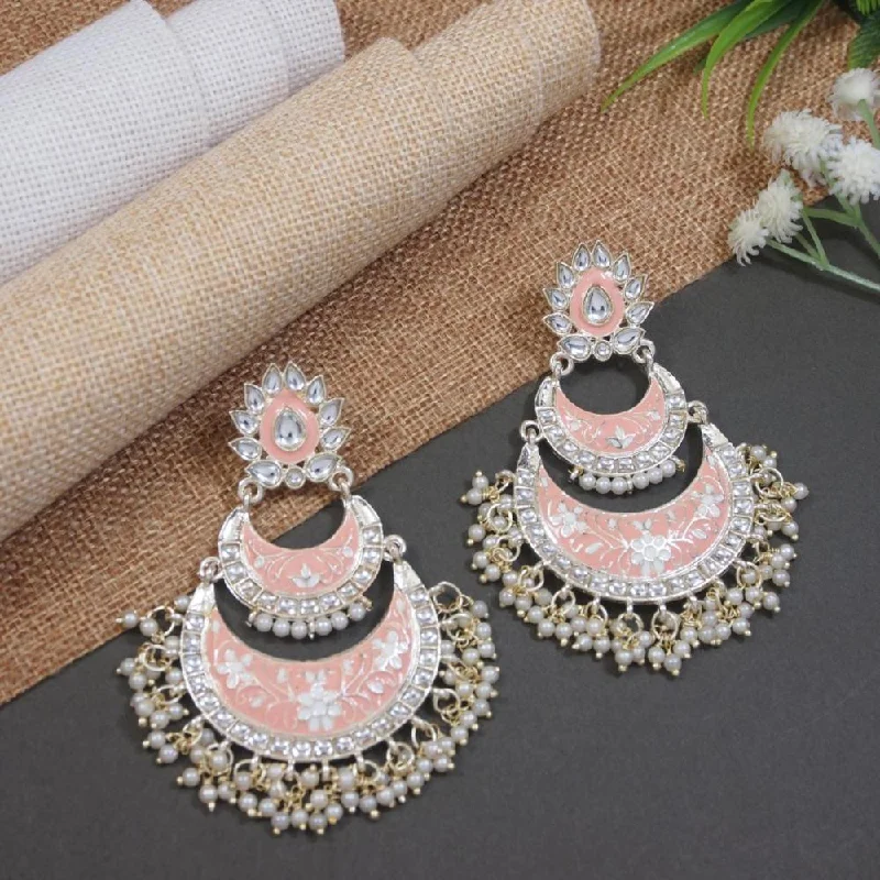 women’s crystal earrings-Etnico Gold Plated Traditional Meenakari Kundans & Pearls Earrings For Women (E300Pe)