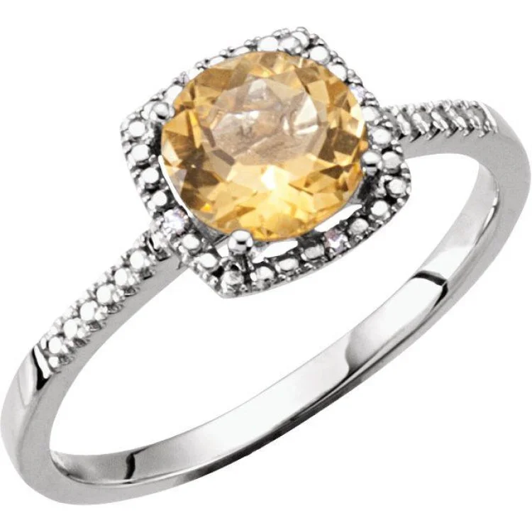 women’s vintage style engagement rings-Sterling Silver Natural Citrine & .01 CTW Natural Diamond Ring