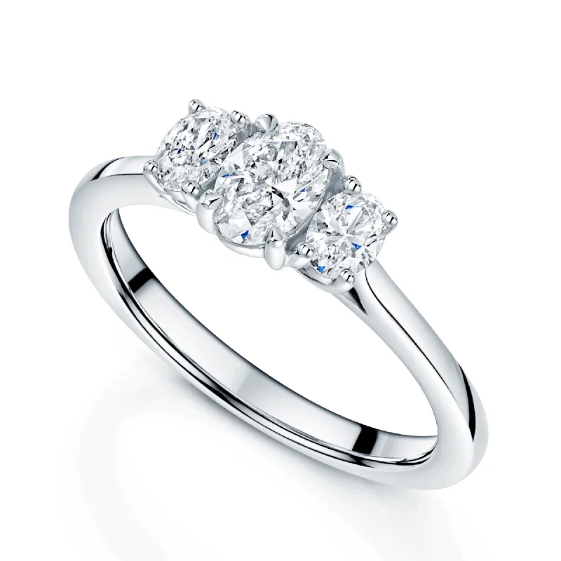 women’s affordable engagement rings-Platinum Oval Three Stone Diamond Ring