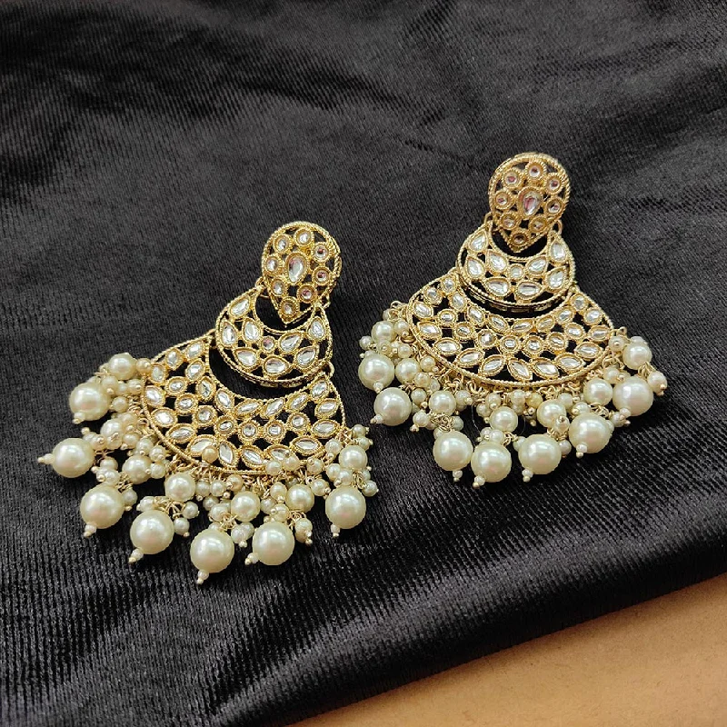 women’s long dangling earrings with diamonds-Darshana Jewels Gold Plated Kundan Stone And Beads Dangler Earrings