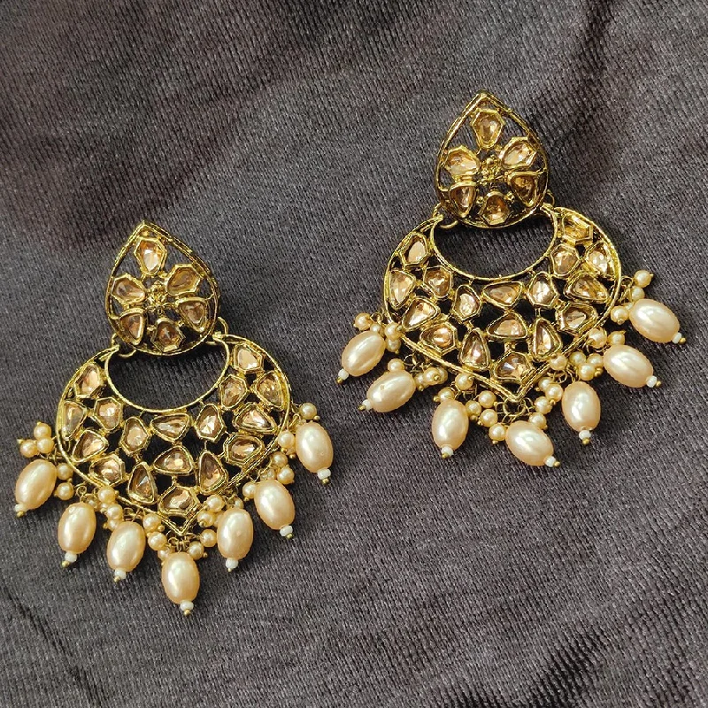 women’s luxury earrings-Darshana Jewels Gold Plated Kundan Stone And Beads Dangler Earrings