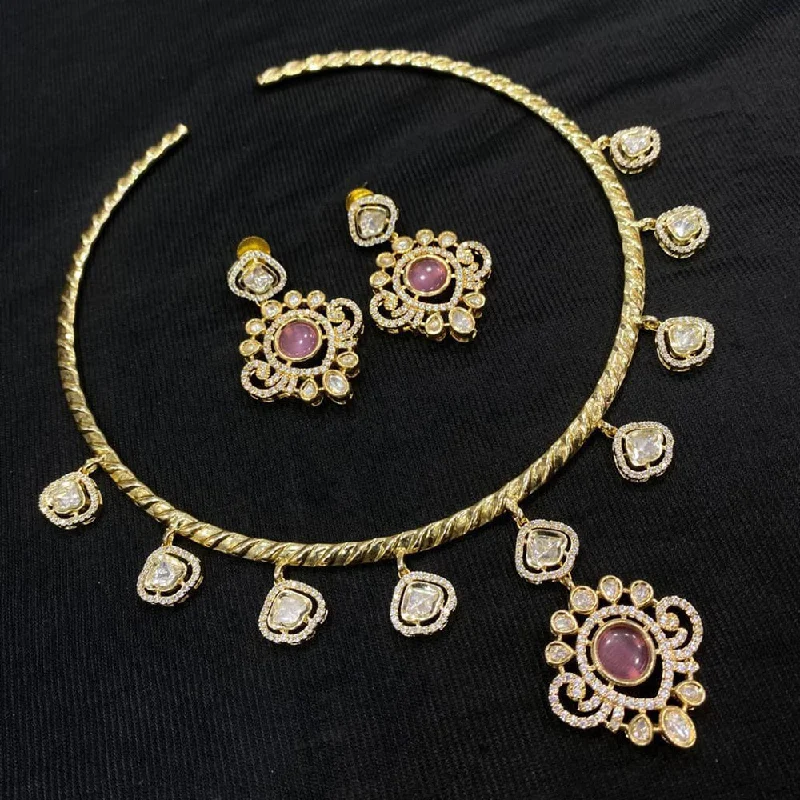 women’s diamond necklaces-JCM Gold Plated Polki Kundan Stone Choker Necklace Set