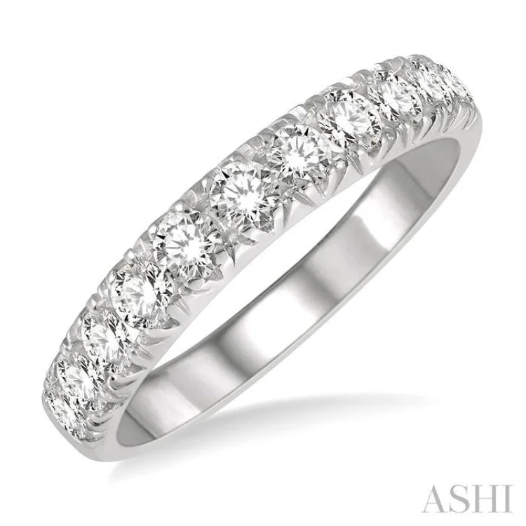 women’s round diamond rings-3/4 ctw 11 Stone Round Cut Diamond Wedding Band in 14K White Gold