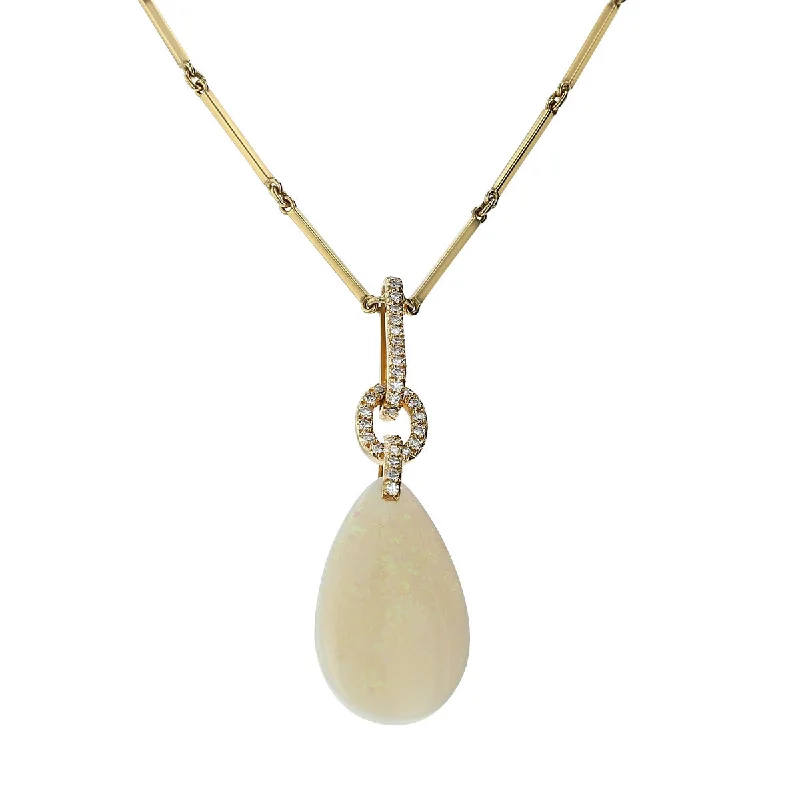 women’s double pendant necklaces-Opal and Diamond Pendant Necklace