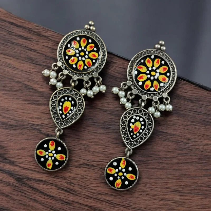 women’s geometric stud earrings-Maharani Jewels Oxidised Plated Meenakari Ghungroo Dangler Earrings