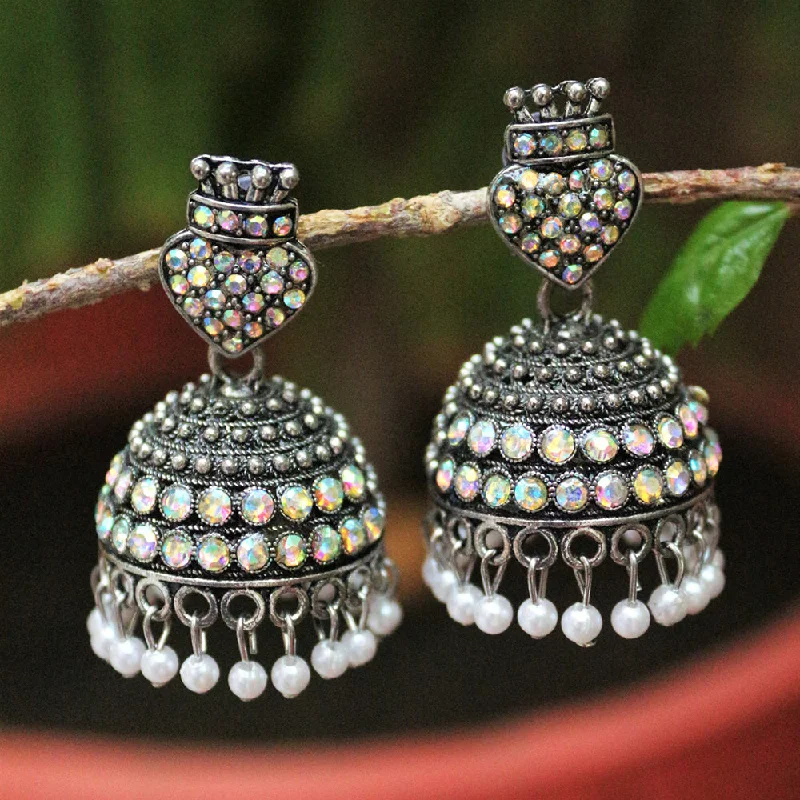 women’s sterling silver earrings-H K Fashion Oxidised Plated Austrian Stone  Jhumki Earrings