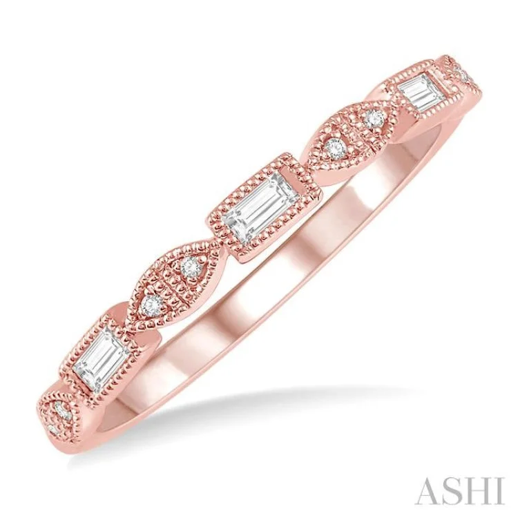 women’s antique rings-1/10 Ctw Baguette & Round Cut Diamond Stackable Band in 14K Rose Gold