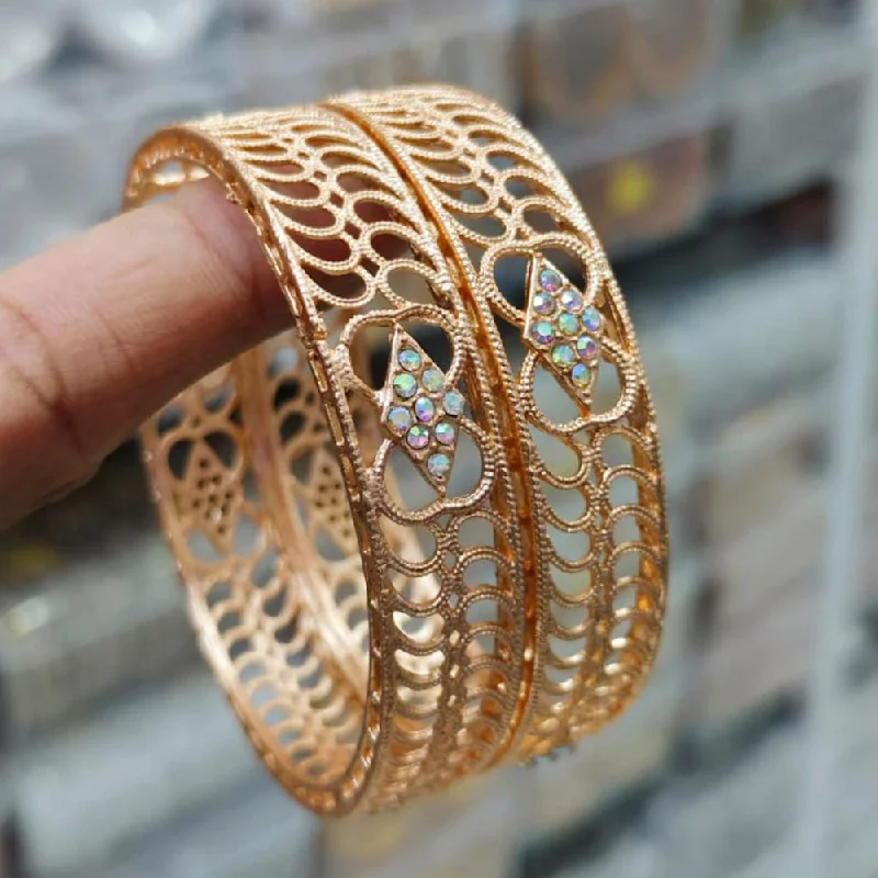 women’s adjustable bangles-Pooja Bangles Rose Gold Plated Austrian Stone Bangles Set