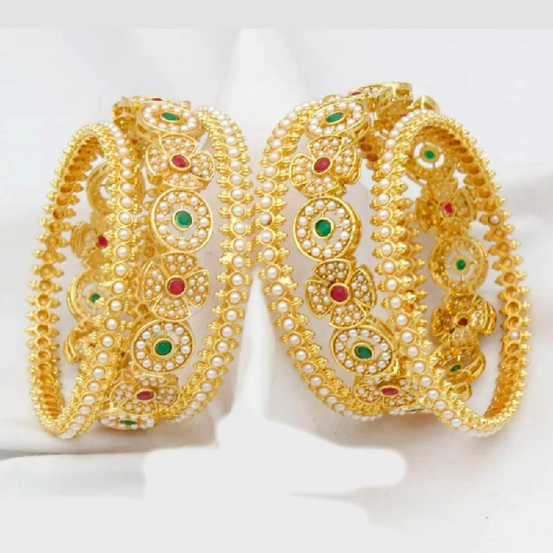 women’s infinity bangles-Kavita Art Gold Plated Pota Stone Bangles Set