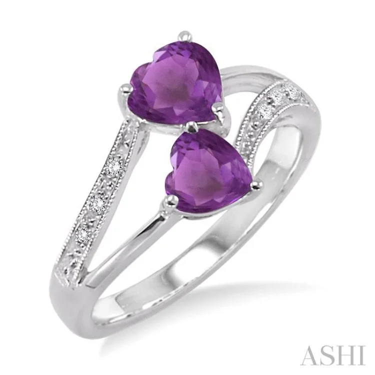 women’s simple sapphire engagement rings-5&6 mm Heart Shape Amethyst and 1/50 Ctw Single Cut Diamond Ring in Sterling Silver