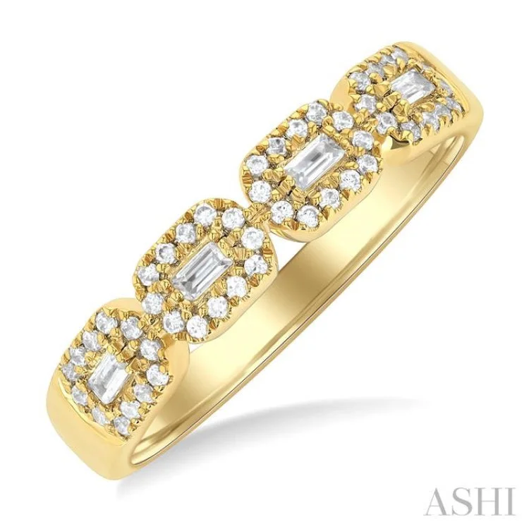 women’s custom birthstone rings-1/3 ctw East-West Baguette and Round Cut Diamond Fashion Band in 14K Yellow Gold