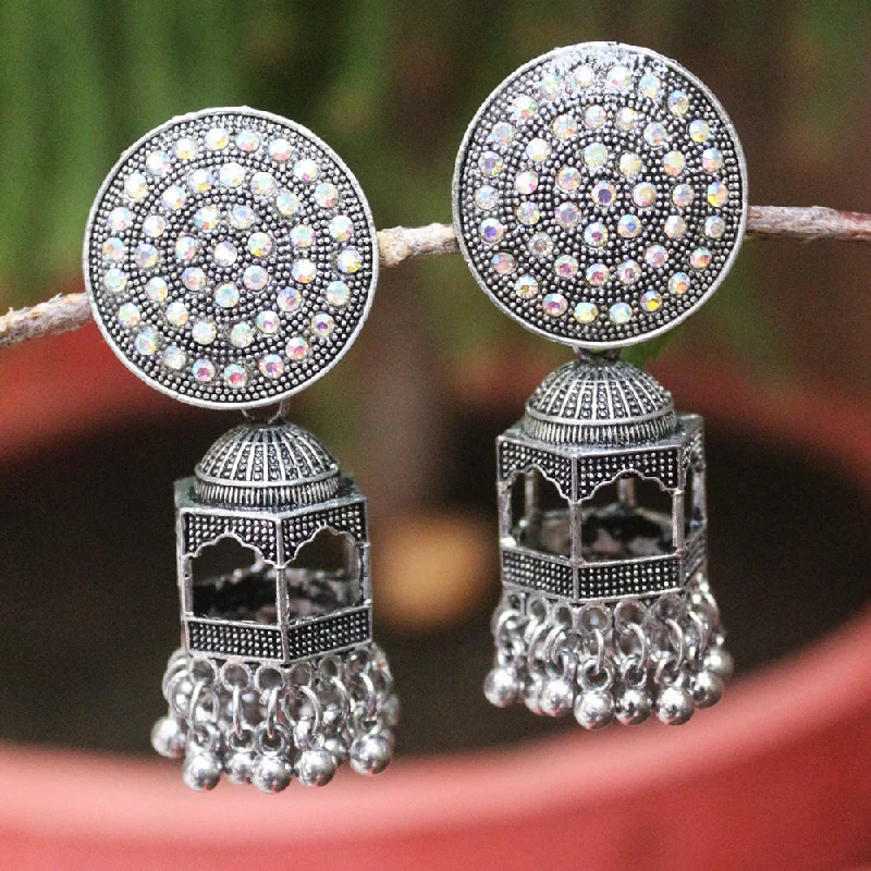 women’s party earrings-H K Fashion Oxidised Plated Austrian Stone  Jhumki Earrings