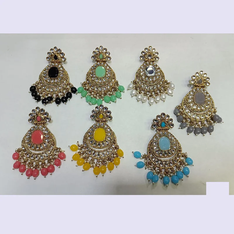 women’s silver earrings with pearls-Rani Sati Jewels Gold Plated Kundan Stone And Beads Dangler Earrings