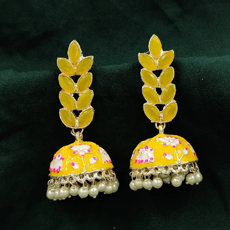 women’s heart-shaped earrings-SNERA Gold Plated Pota Stone And Meenakari Jhumki Earrings