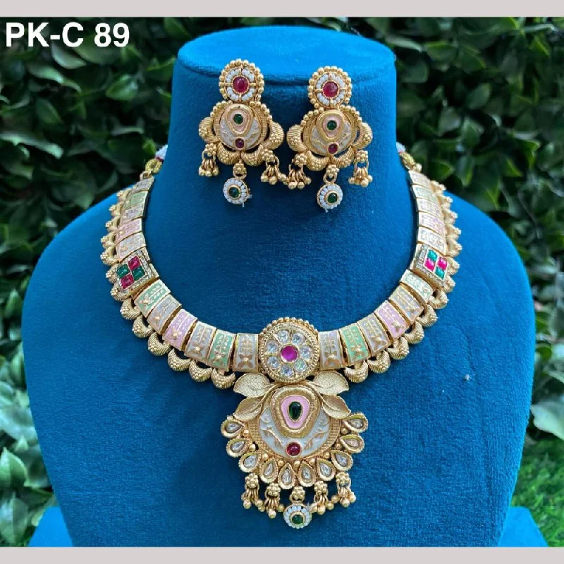 women’s collar necklaces-Amoliya Jewels Gold Plated Polki Kundan Stone And Pearls Meenakari Necklace Set