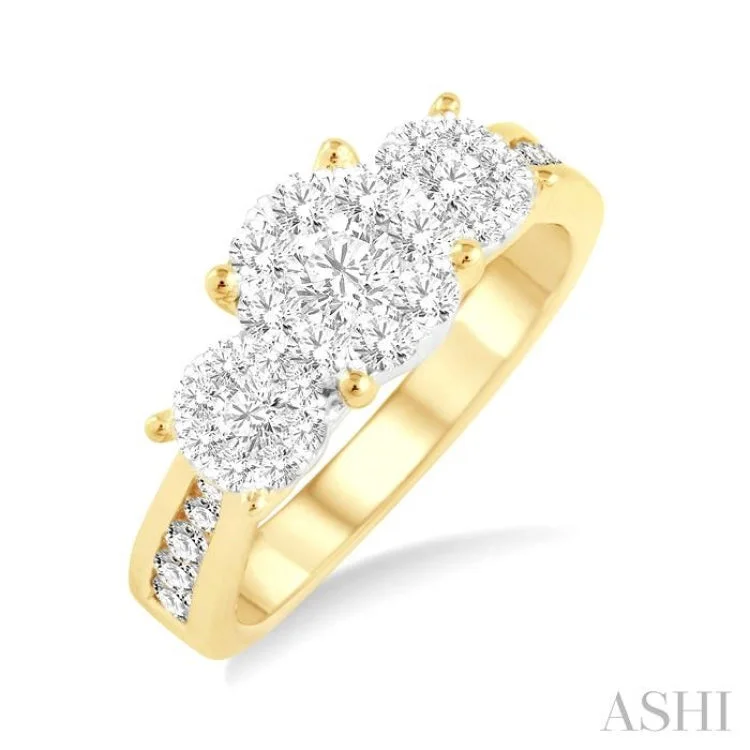 women’s unique engagement rings-3/4 Ctw Lovebright Round Cut Diamond Ring in 14K Yellow and White Gold