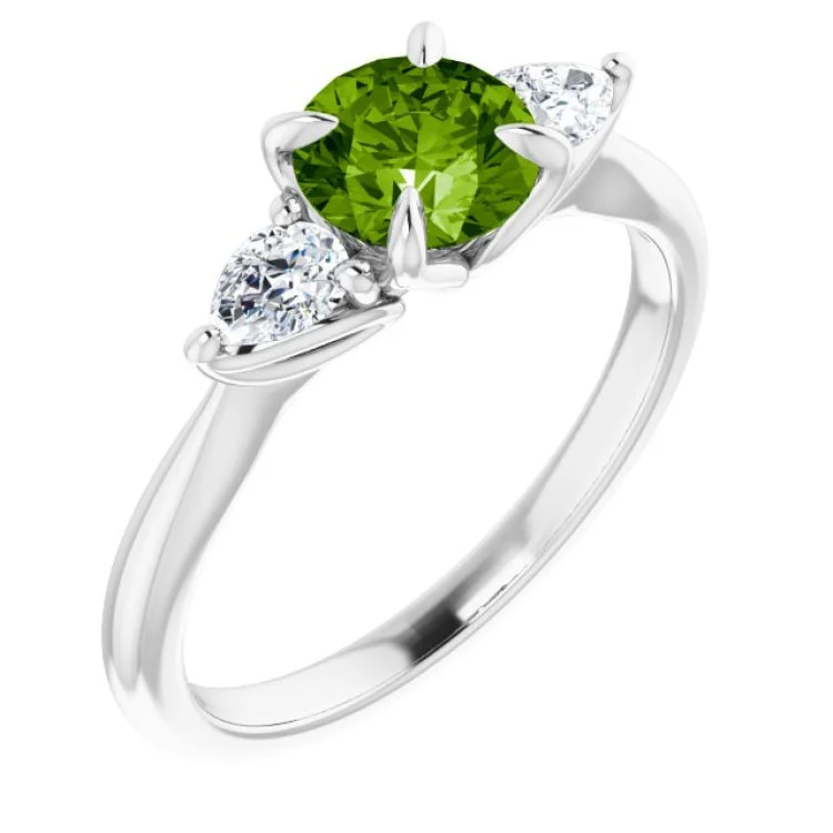 women’s antique engagement rings-14K White Natural Peridot & 1/4 CTW Natural Diamond Ring