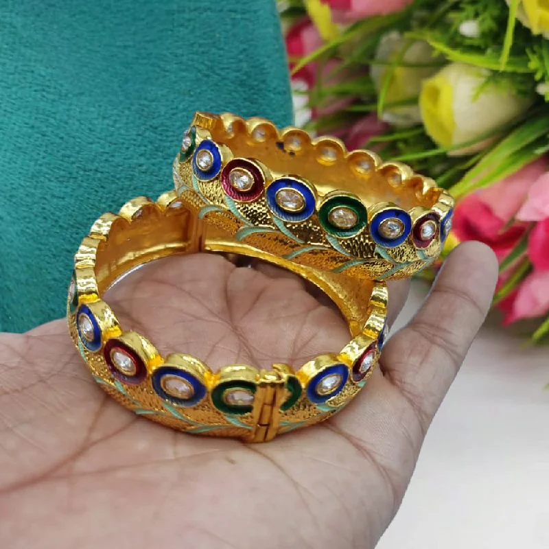 women’s personalized bracelets-JCM Gold Plated Crystal Meenakari openable Bangles Set