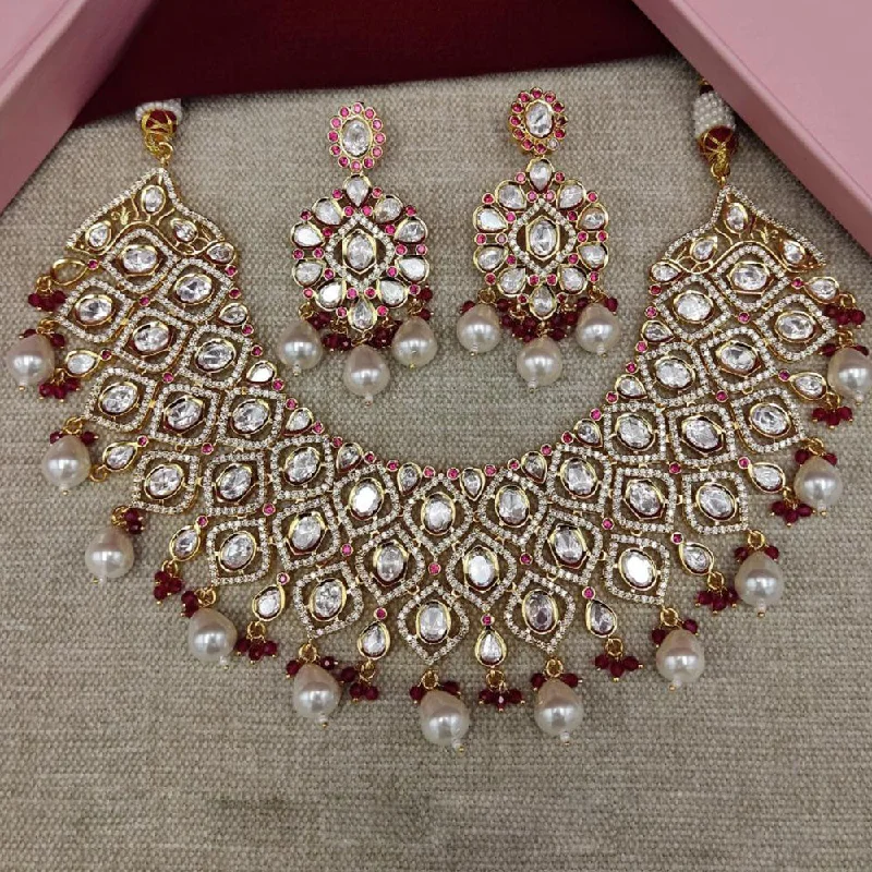 women’s custom necklaces-Amoliya Jewels Gold Plated Polki Kundan Stone And Pearls Necklace Set