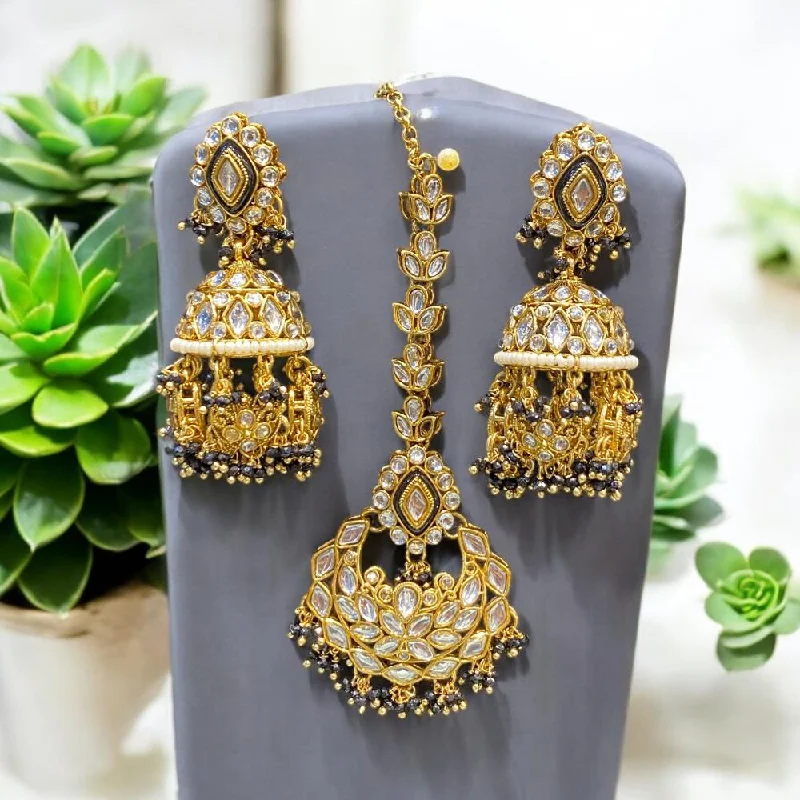 women’s diamond earrings-Hira Collections Gold Plated Kundan Stone And Meenakari Dangler Earrings Maangtikka