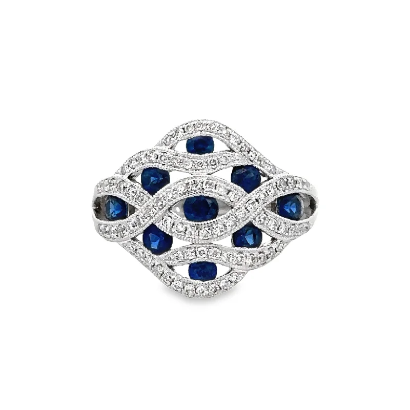 women’s side-stone engagement rings-Sapphire and Diamond Ring in White Gold