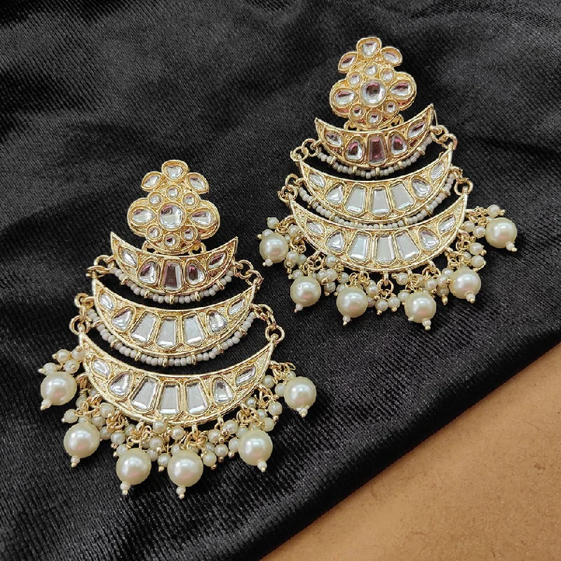 women’s ear cuff earrings-Darshana Jewels Gold Plated Kundan Stone And Beads Dangler Earrings