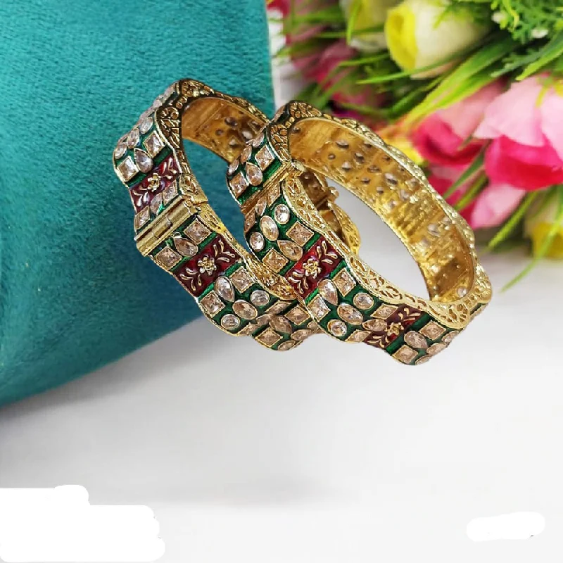 women’s bangle sets-JCM Gold Plated Meenakari openable Bangles Set