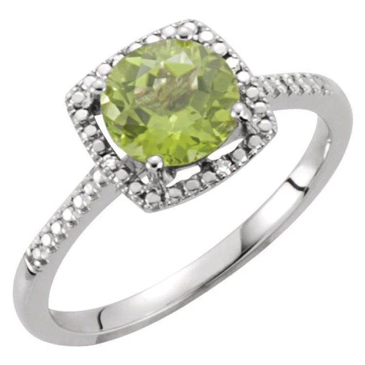 women’s princess cut sapphire engagement rings-Sterling Silver Natural Peridot & .01 CTW Natural Diamond Ring