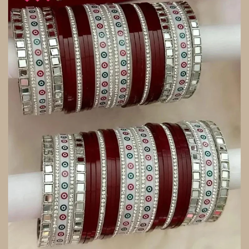 women’s bangles-Pooja Bangles Silver Plated Mirror Acrylic Bangles Set